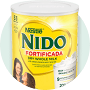 A yellow container of NIDO Fortificada powder with a white lid.