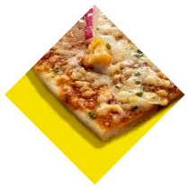 A yellow diamond shows a corner of the bbq recipe chicken pizza.