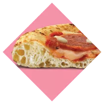 Neapolitan Crust pizza slice in a pink diamond