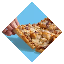 BBQ Chicken Personal Size Crust Pizza in a blue diamond.