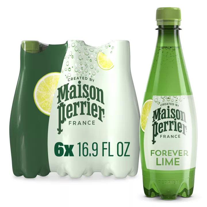 Front view of Maison Perrier Lime Flavored Sparkling Water, 16.9 FL OZ Plastic Water Bottle (6 Count).
