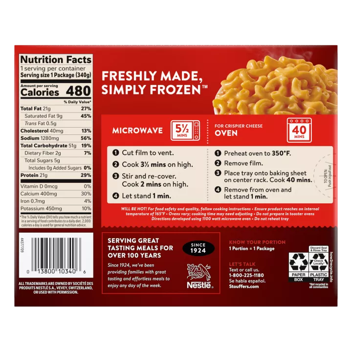 Macaroni & Cheese STOUFFER'S® congelados para uno